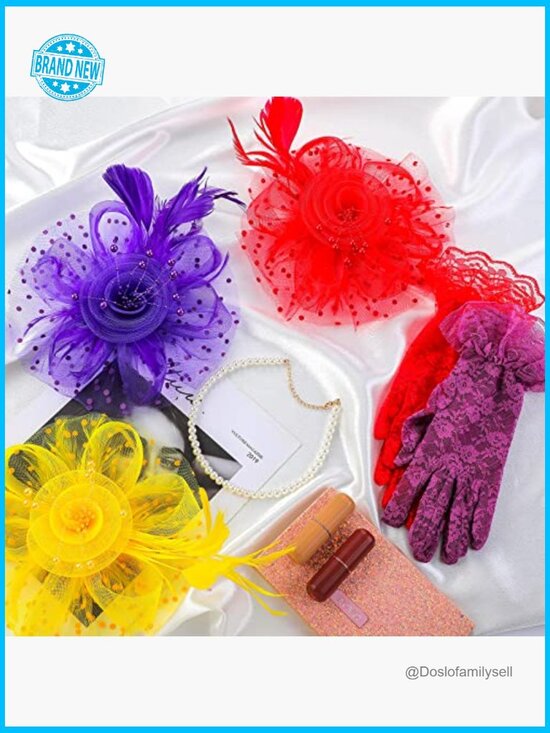 18 Pcs Fascinator Hat Set Lace Gloves Pearls Derby Tea Party Headpieces